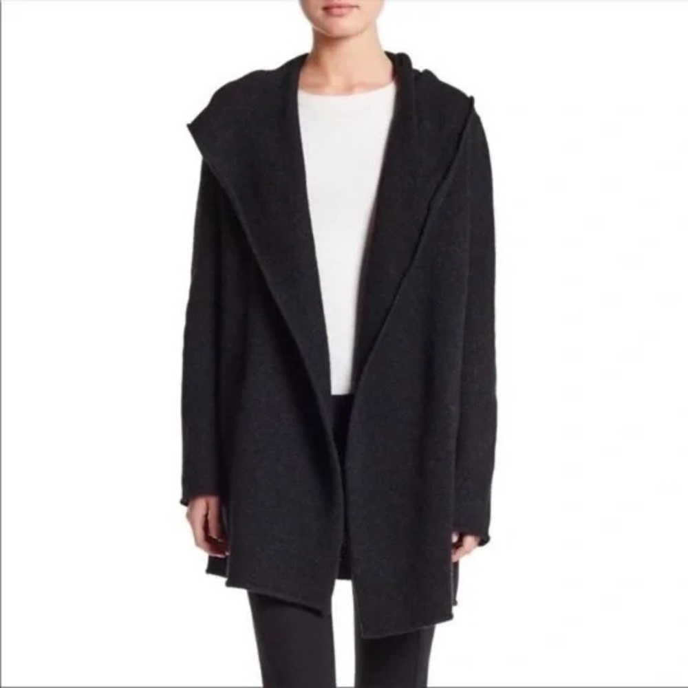 Vince Charcoal Sophie Wool/Yak Hooded Open Cardigan Size Small